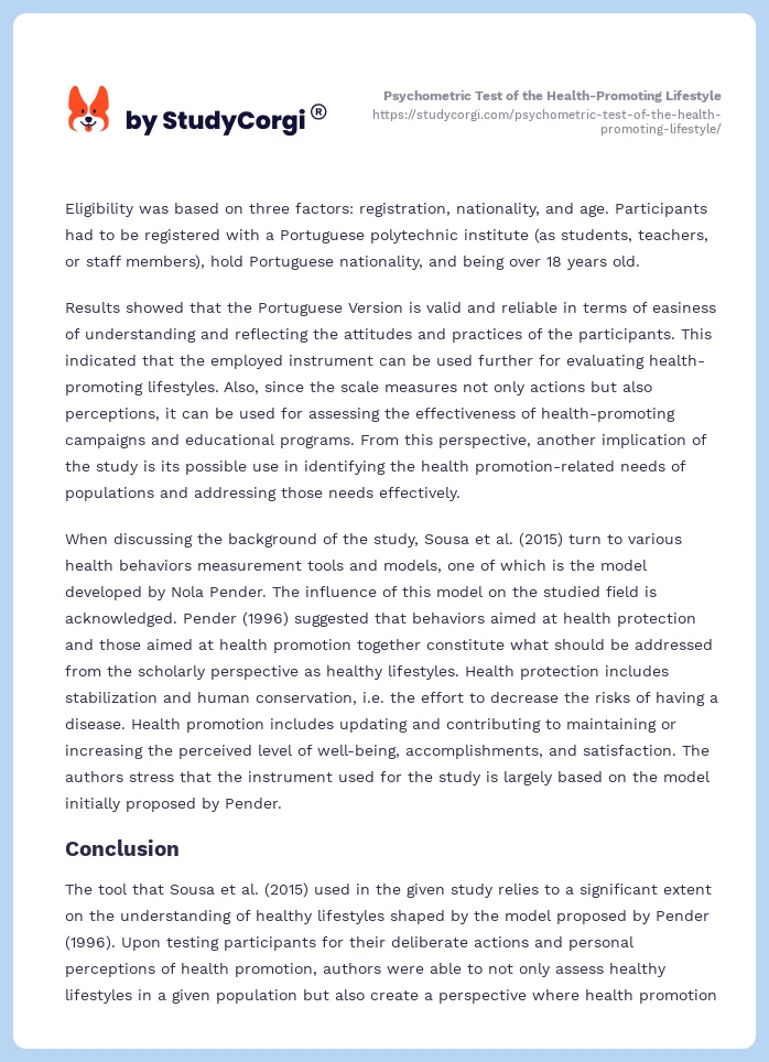 Psychometric Test of the Health-Promoting Lifestyle. Page 2