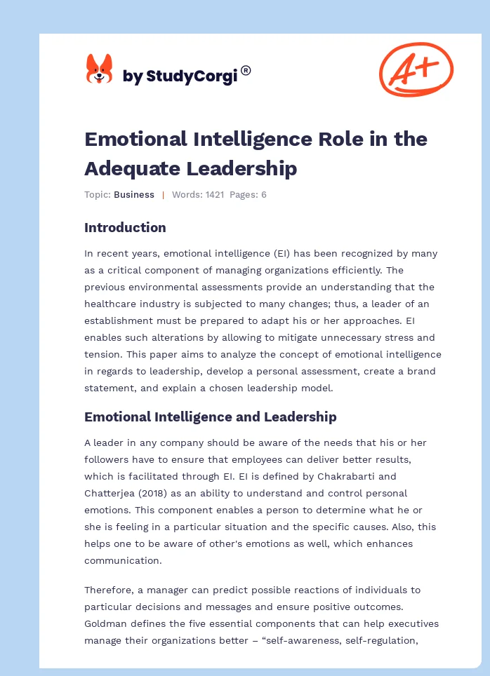 Emotional Intelligence Role in the Adequate Leadership. Page 1