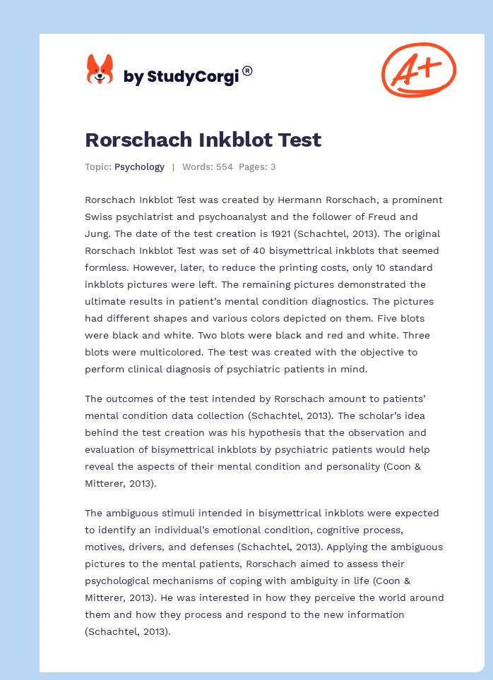 Rorschach Inkblot Test. Page 1