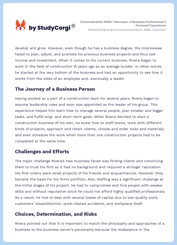 Communication Skills' Interview: A Business Professional's Personal Experience. Page 2