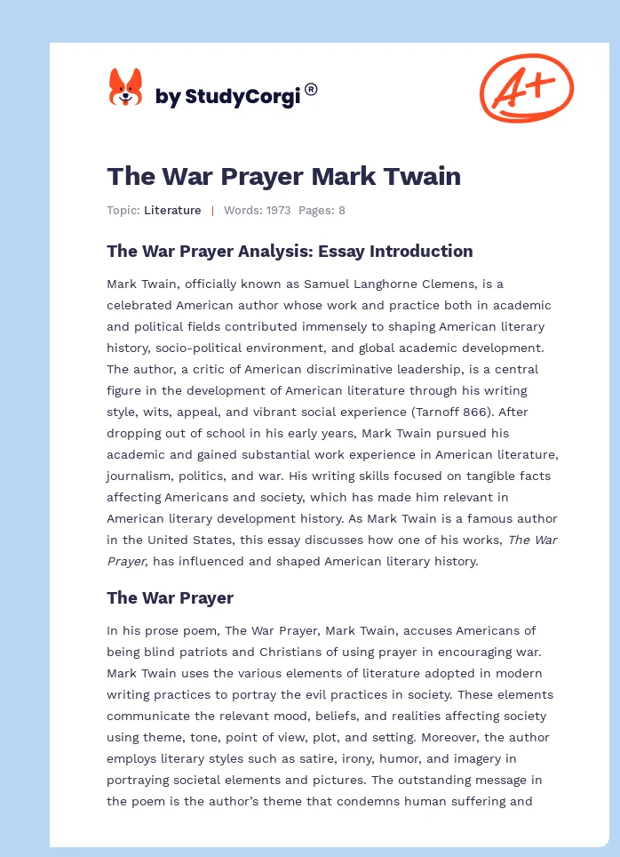 The War Prayer Mark Twain. Page 1
