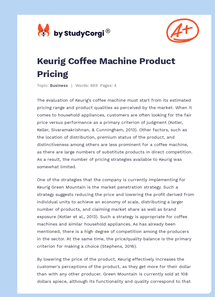 Keurig Coffee Machine Product Pricing. Page 1