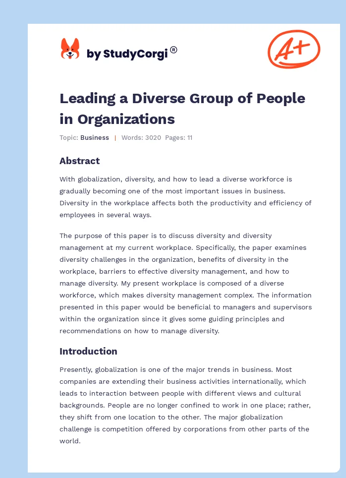 Leading a Diverse Group of People in Organizations. Page 1