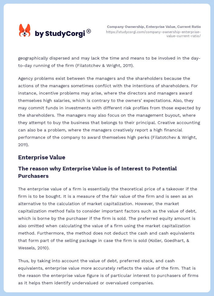 Company Ownership, Enterprise Value, Current Ratio. Page 2