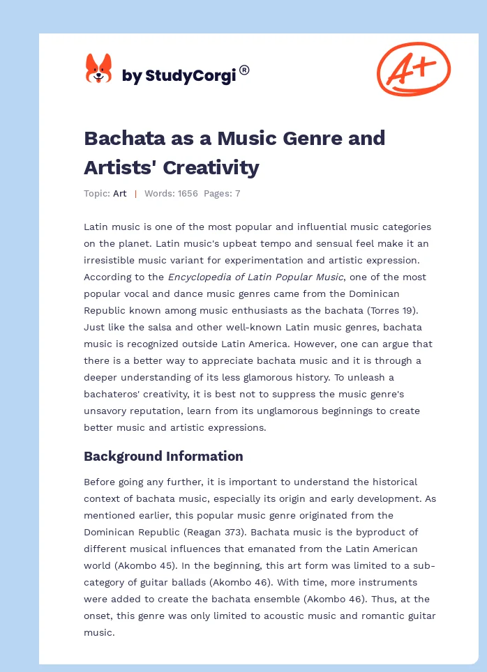 Bachata as a Music Genre and Artists' Creativity. Page 1