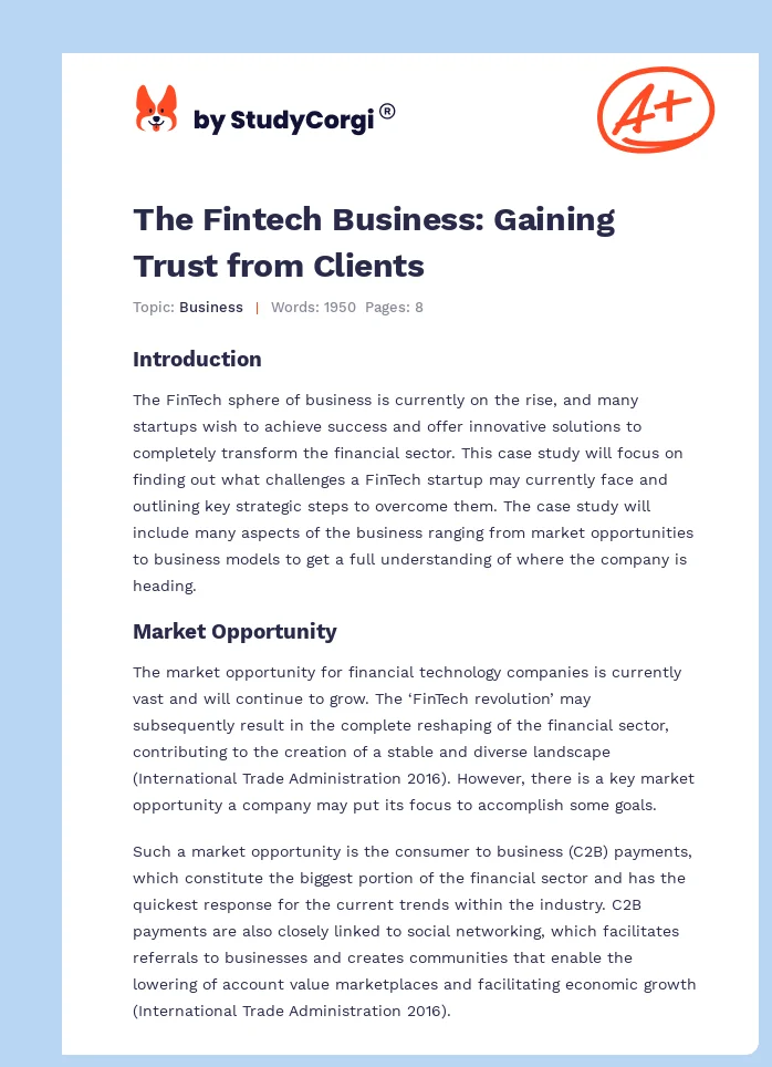 The Fintech Business: Gaining Trust from Clients. Page 1