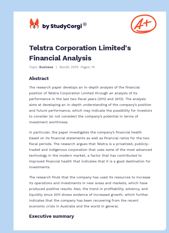 Telstra Corporation Limited's Financial Analysis. Page 1
