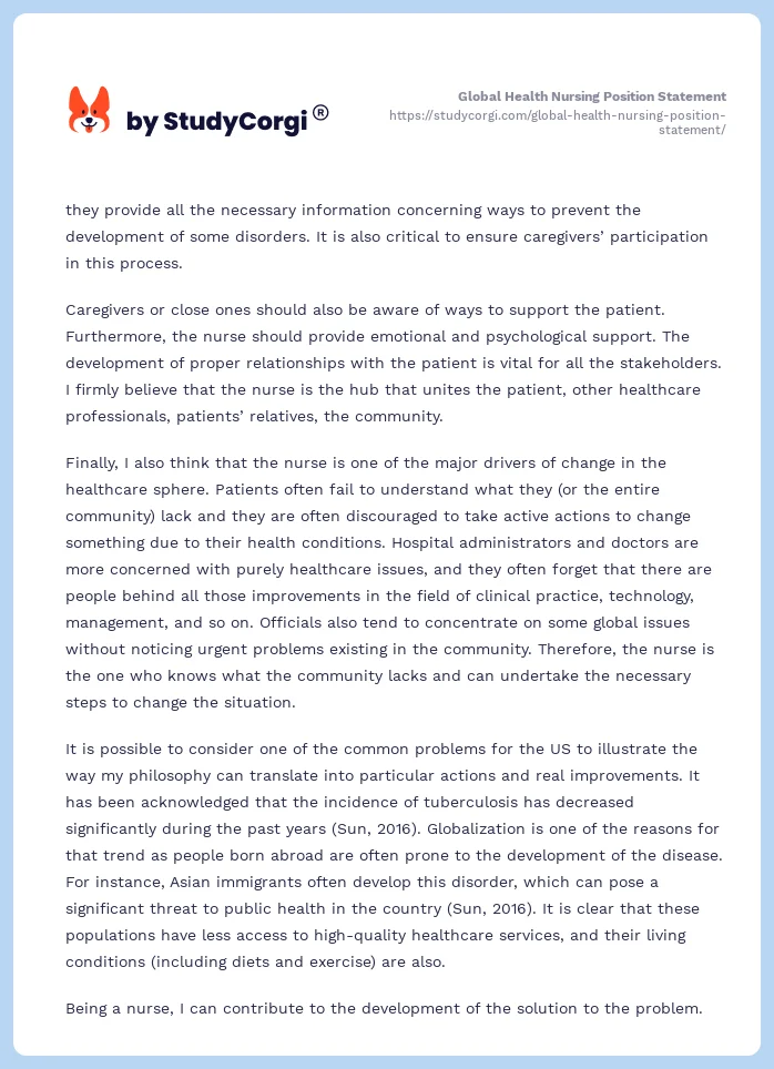 Global Health Nursing Position Statement. Page 2