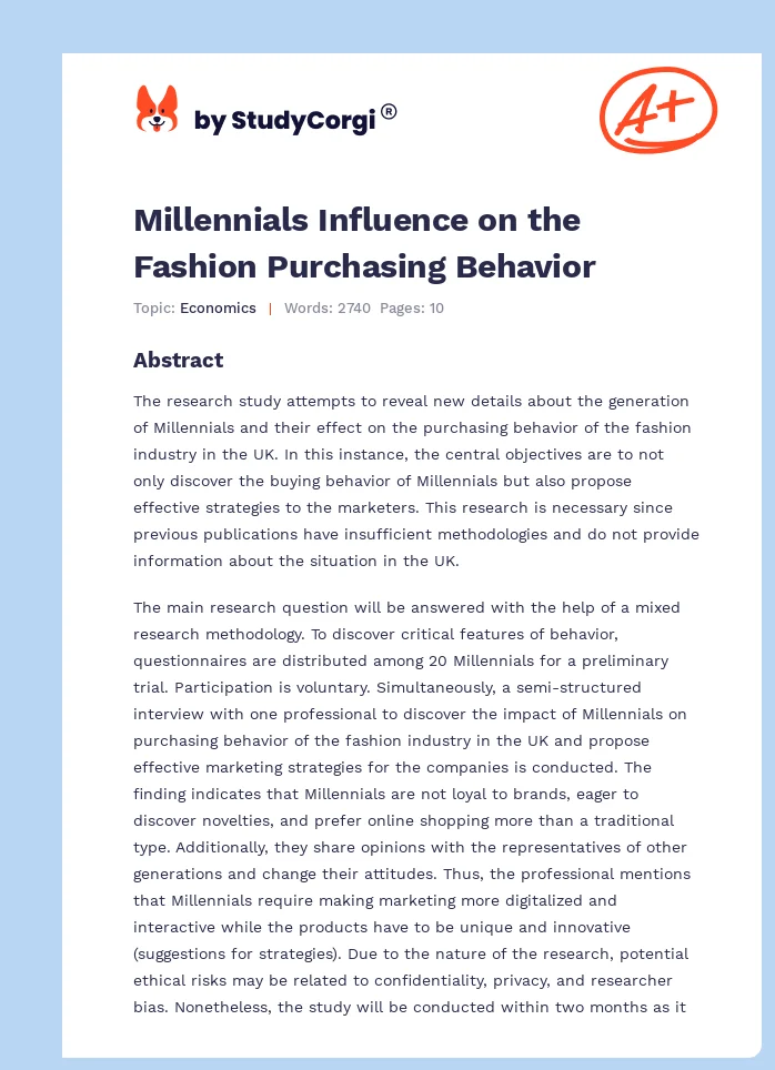 Millennials Influence on the Fashion Purchasing Behavior. Page 1