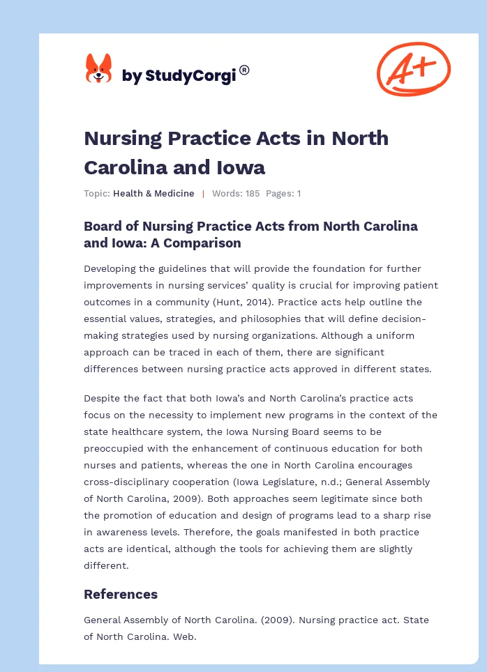 Nursing Practice Acts in North Carolina and Iowa. Page 1