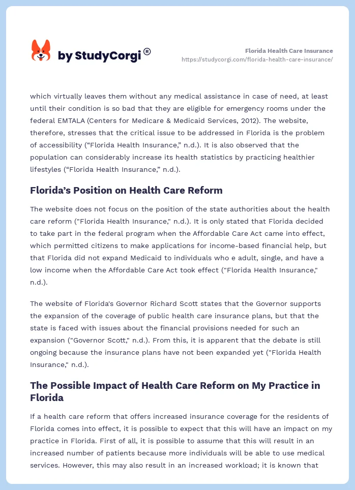 Florida Health Care Insurance. Page 2