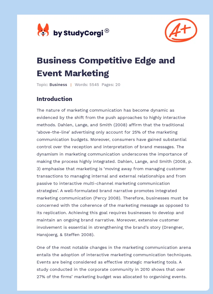 Business Competitive Edge and Event Marketing. Page 1