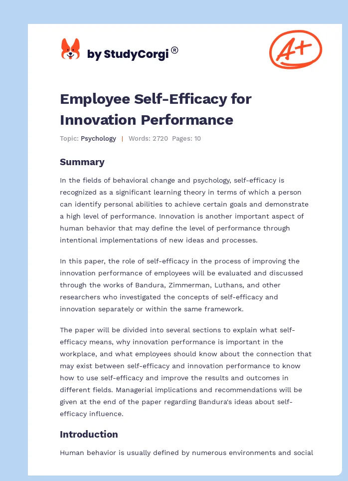 Employee Self-Efficacy for Innovation Performance. Page 1