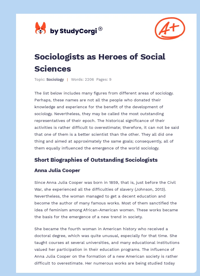 Sociologists as Heroes of Social Sciences. Page 1