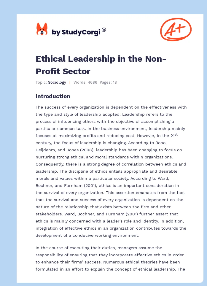 Ethical Leadership in the Non-Profit Sector. Page 1