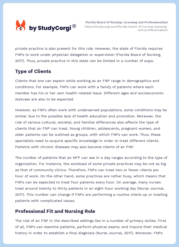 Florida Board of Nursing: Licensing and Professionalism. Page 2