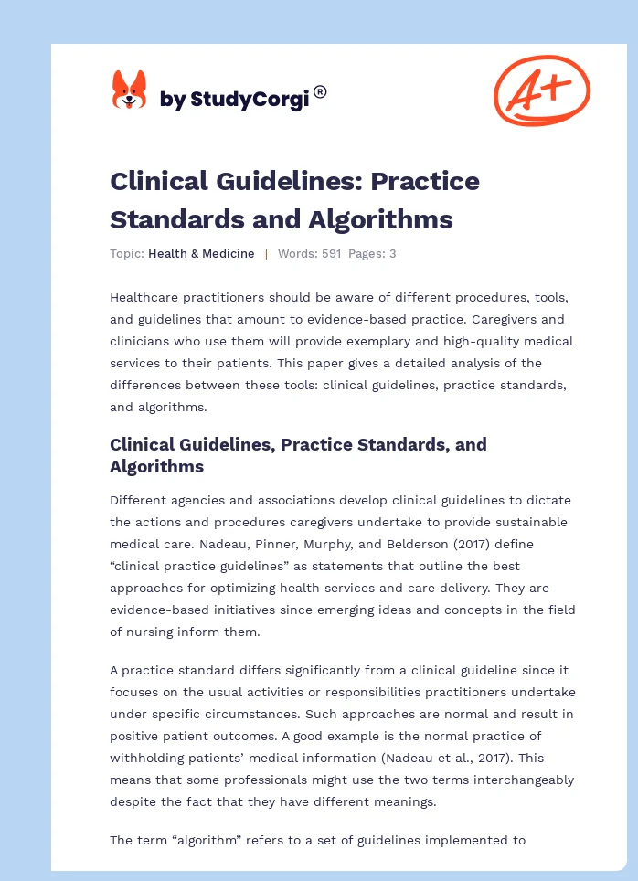 Clinical Guidelines: Practice Standards and Algorithms. Page 1