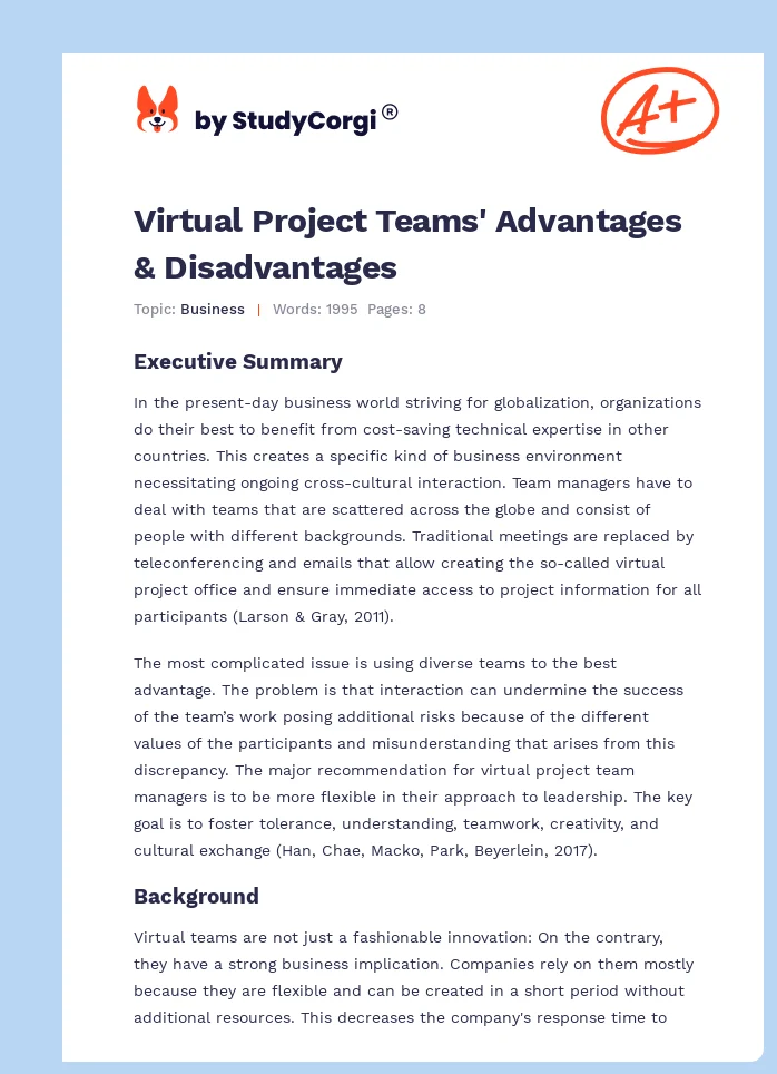 Virtual Project Teams' Advantages & Disadvantages. Page 1