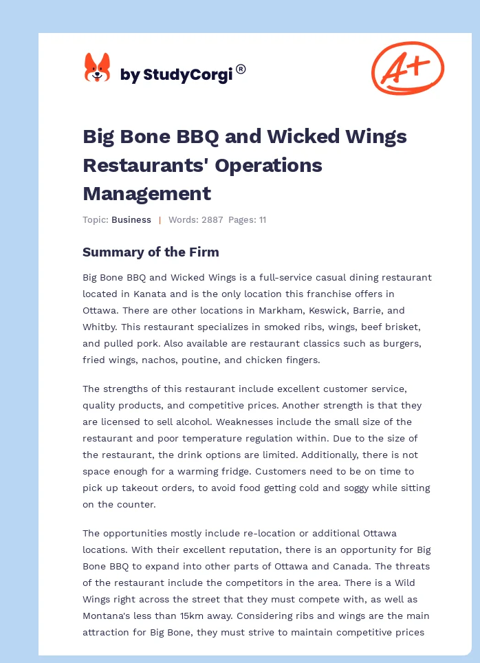 Big Bone BBQ and Wicked Wings Restaurants' Operations Management. Page 1