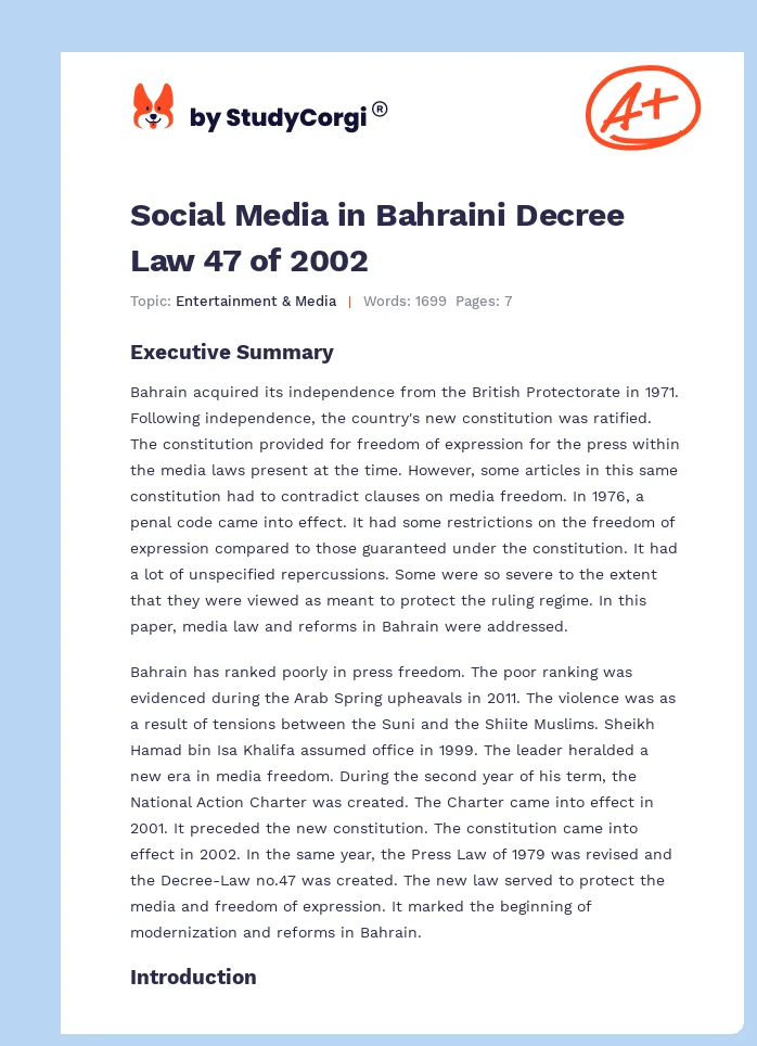 Social Media in Bahraini Decree Law 47 of 2002. Page 1