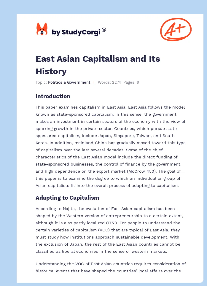 East Asian Capitalism and Its History. Page 1