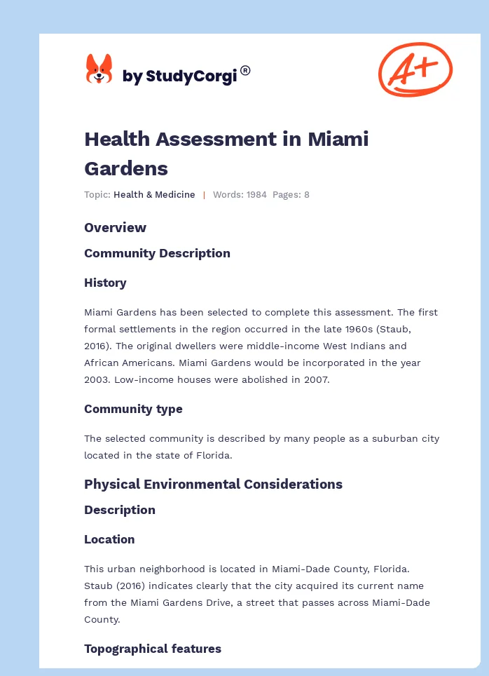 Health Assessment in Miami Gardens. Page 1