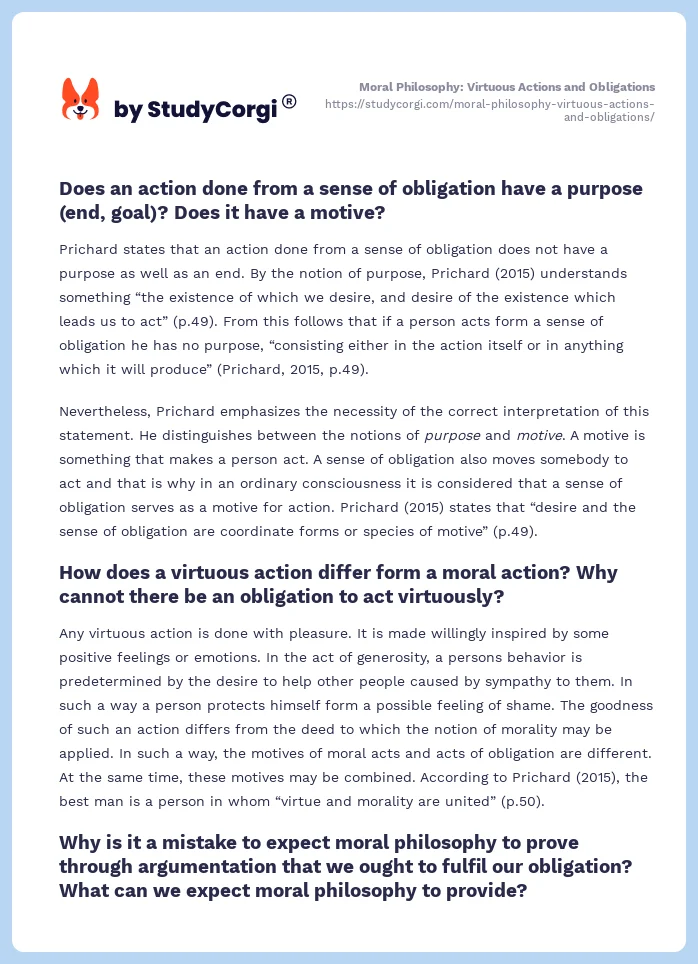Moral Philosophy: Virtuous Actions and Obligations. Page 2