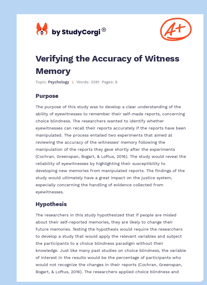 Verifying the Accuracy of Witness Memory. Page 1