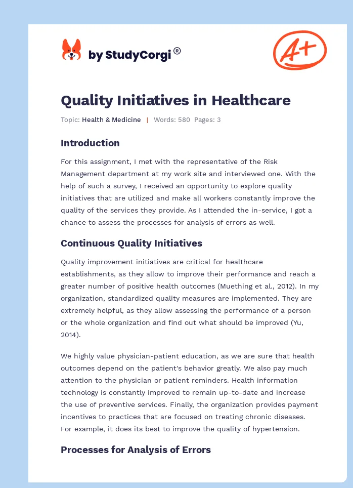 Quality Initiatives in Healthcare. Page 1