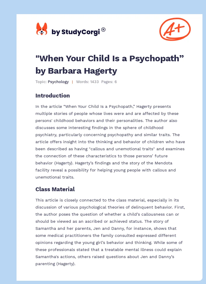 "When Your Child Is a Psychopath” by Barbara Hagerty. Page 1
