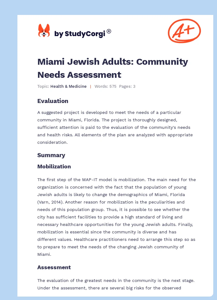 Miami Jewish Adults: Community Needs Assessment. Page 1