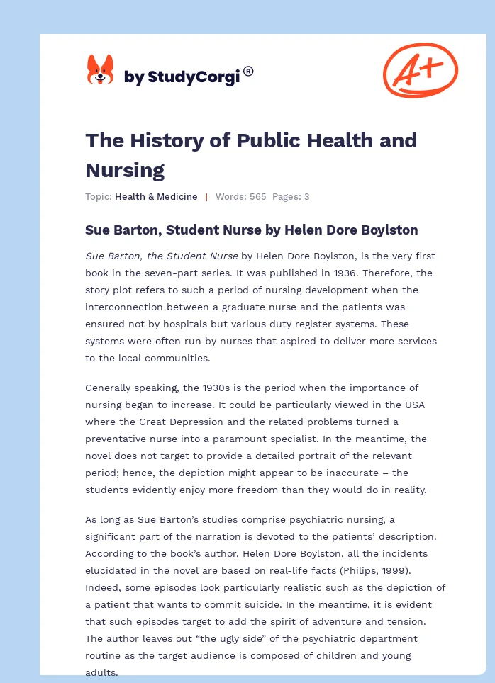 The History of Public Health and Nursing. Page 1