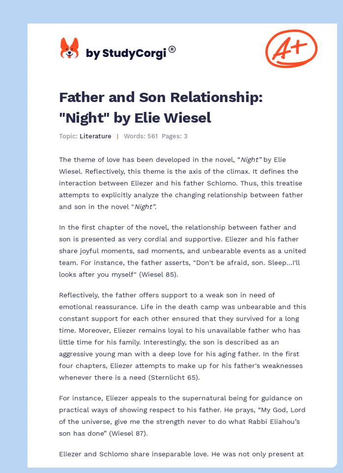 Father and Son Relationship: "Night" by Elie Wiesel. Page 1