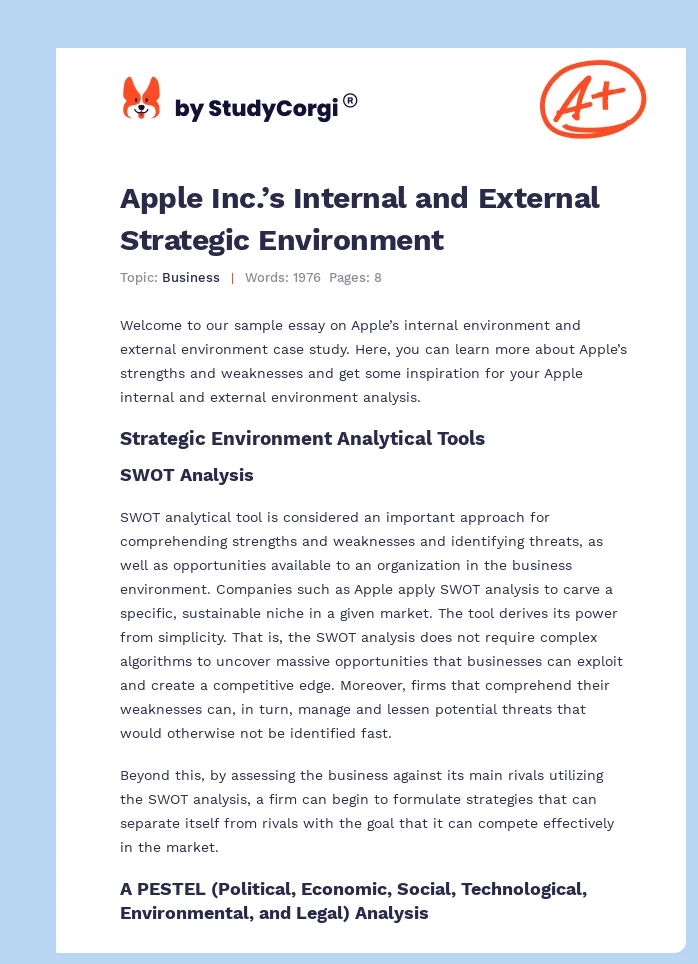 Apple Inc.’s Internal and External Strategic Environment. Page 1