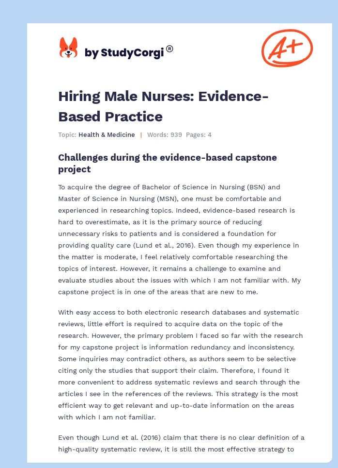 Hiring Male Nurses: Evidence-Based Practice. Page 1