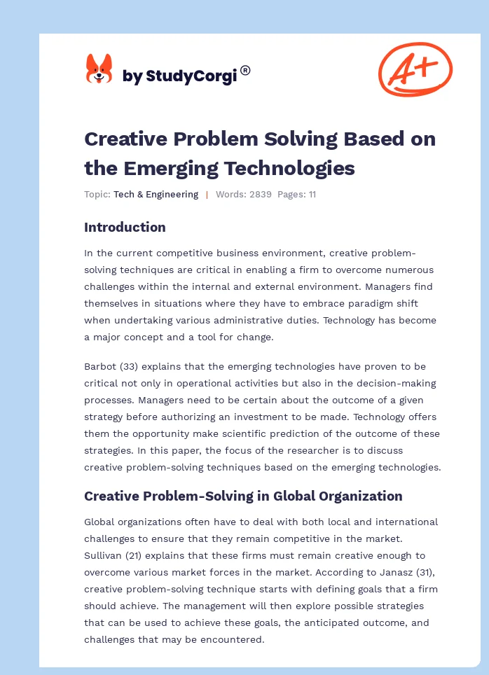 Creative Problem Solving Based on the Emerging Technologies. Page 1