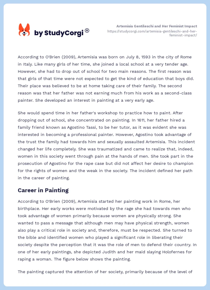Artemisia Gentileschi and Her Feminist Impact. Page 2