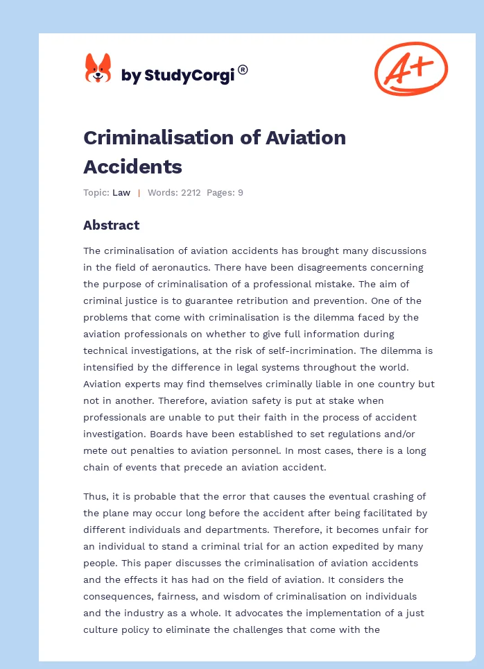 Criminalisation of Aviation Accidents. Page 1
