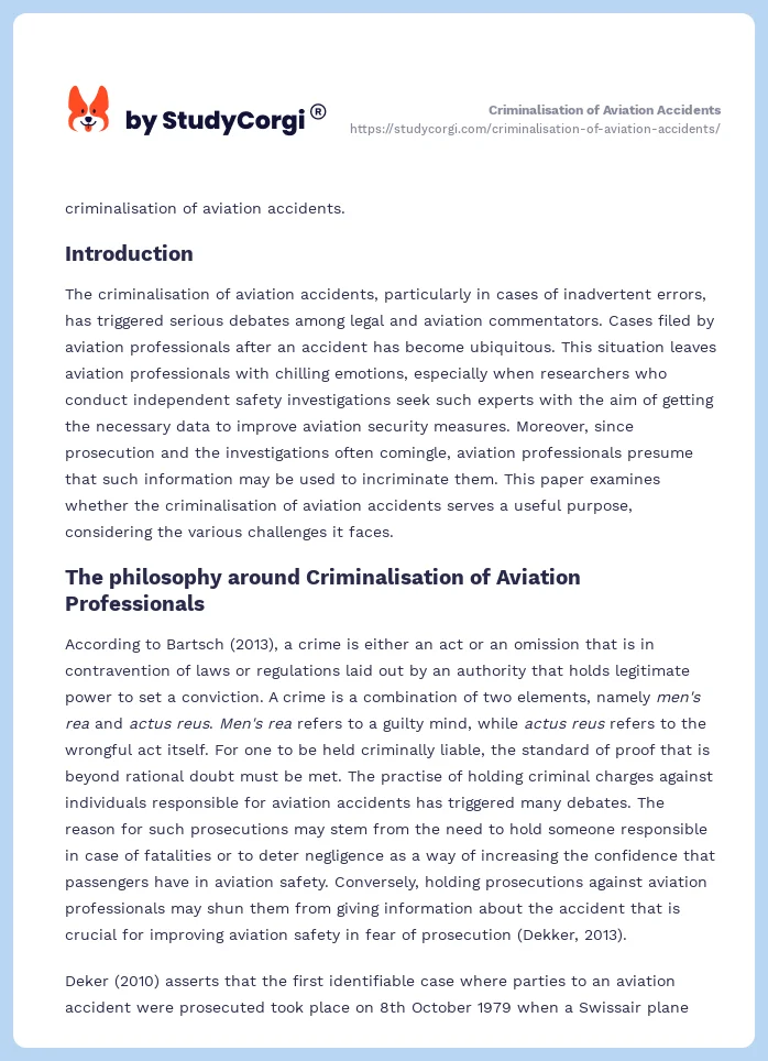 Criminalisation of Aviation Accidents. Page 2