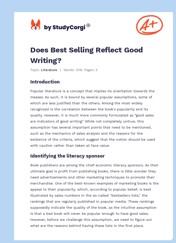 Does Best Selling Reflect Good Writing?. Page 1