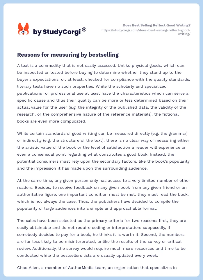 Does Best Selling Reflect Good Writing?. Page 2
