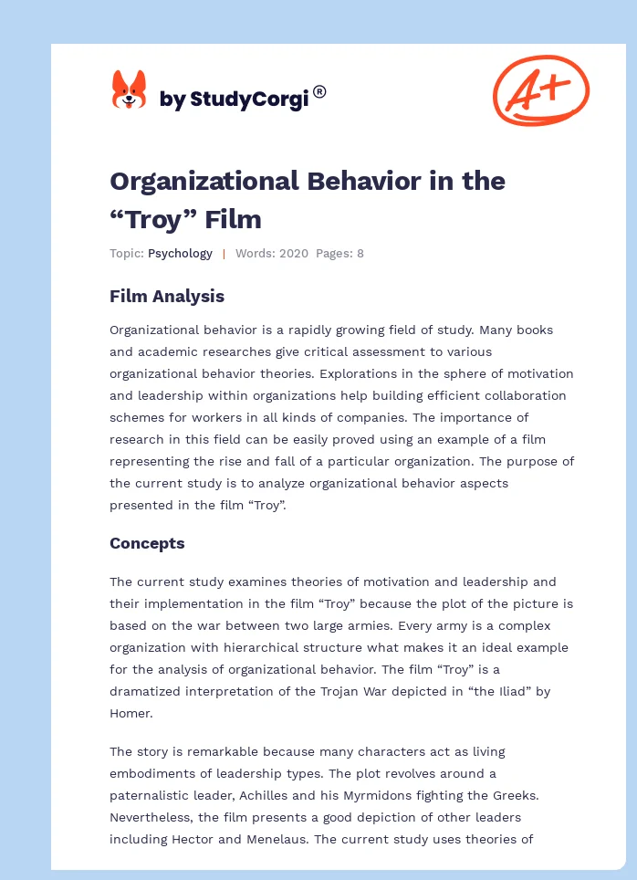 Organizational Behavior in the “Troy” Film. Page 1