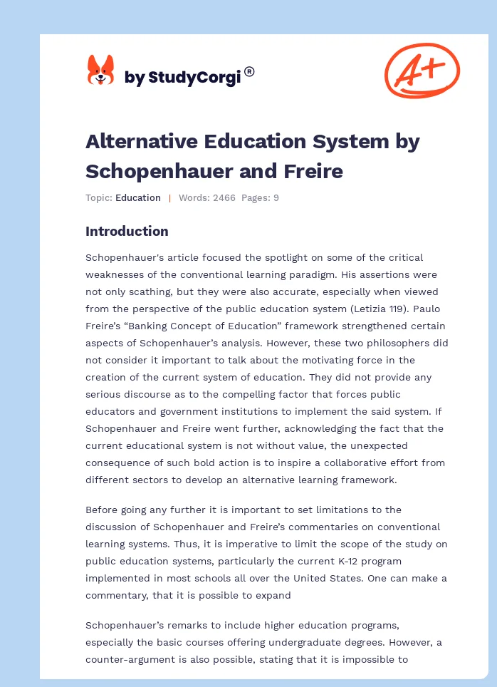 Alternative Education System by Schopenhauer and Freire. Page 1