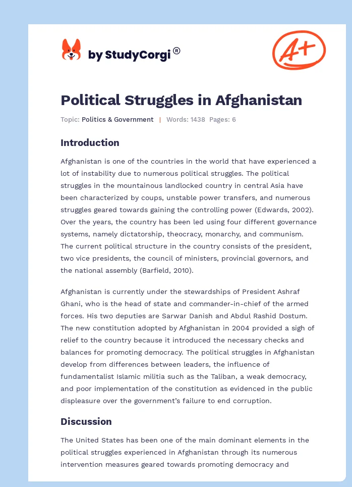 Political Struggles in Afghanistan. Page 1