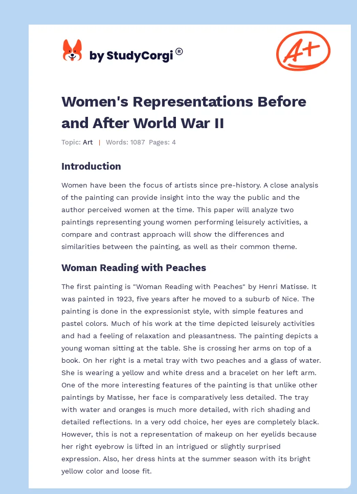 Women's Representations Before and After World War II. Page 1