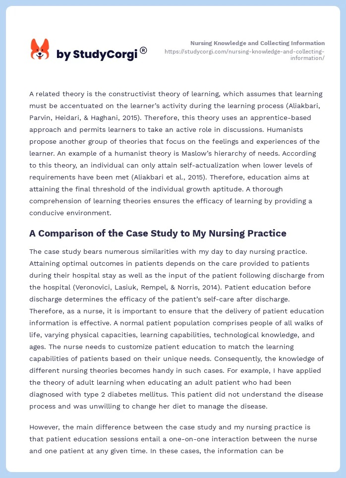 Nursing Knowledge and Collecting Information. Page 2