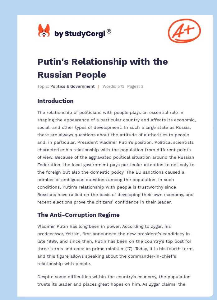 Putin's Relationship with the Russian People. Page 1