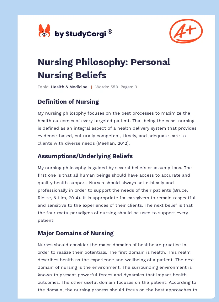Nursing Philosophy: Personal Nursing Beliefs. Page 1
