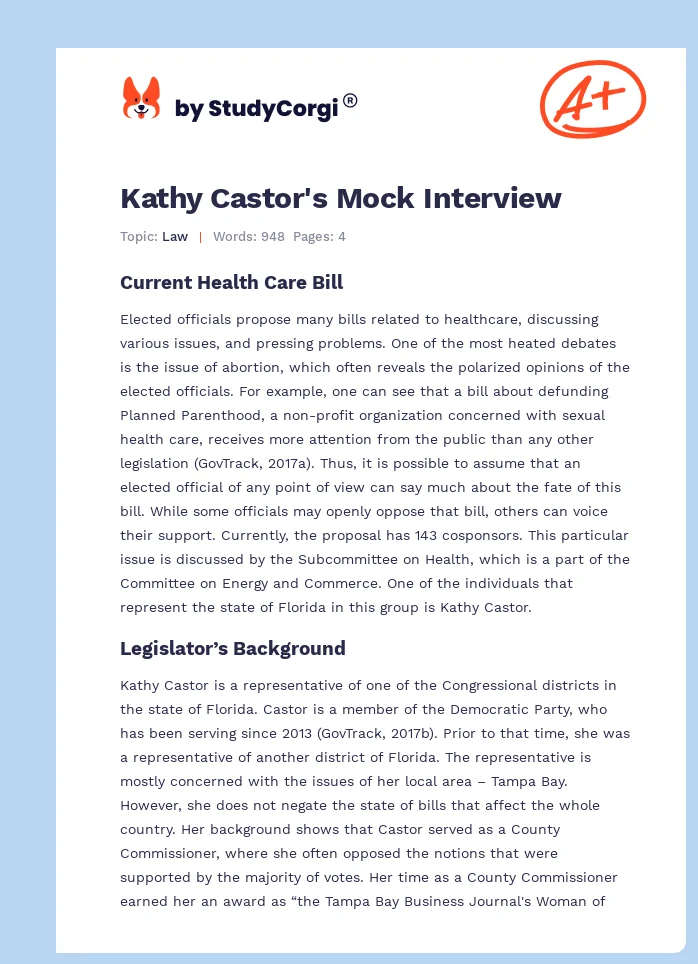Kathy Castor's Mock Interview. Page 1