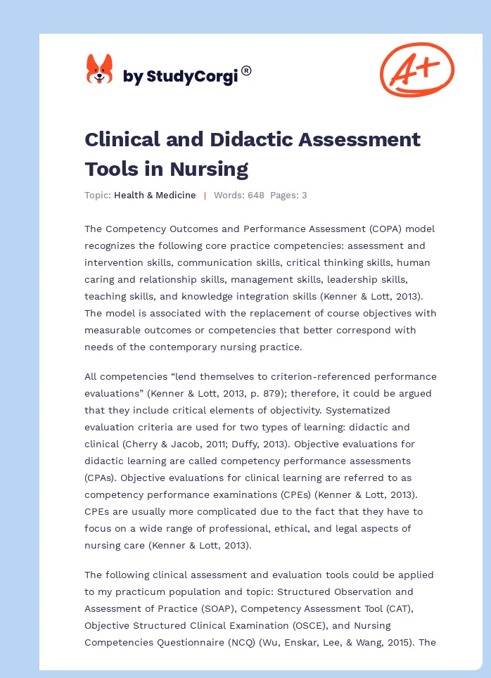 Clinical and Didactic Assessment Tools in Nursing. Page 1